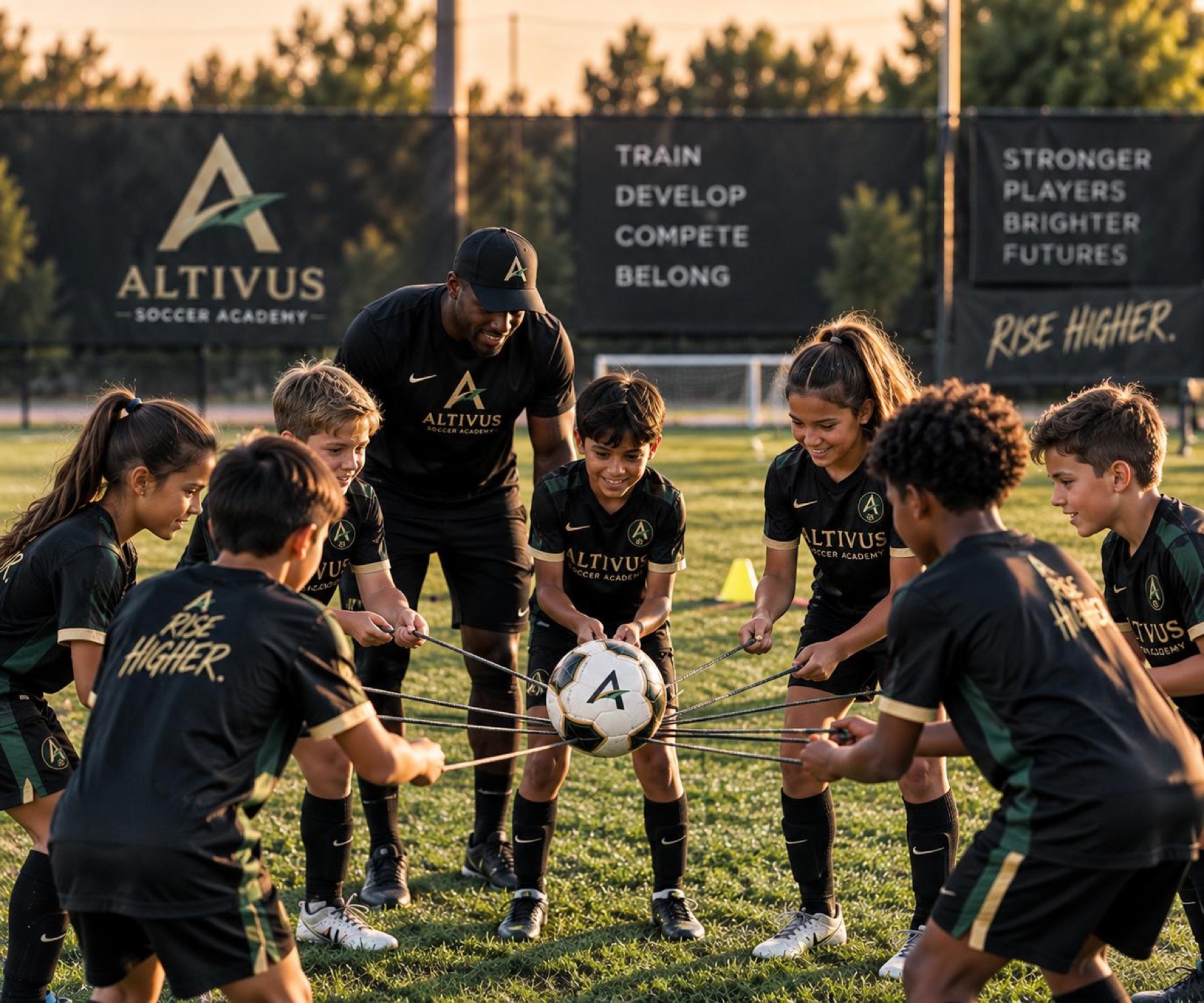 Altivus Soccer Academy coach leading a youth training session